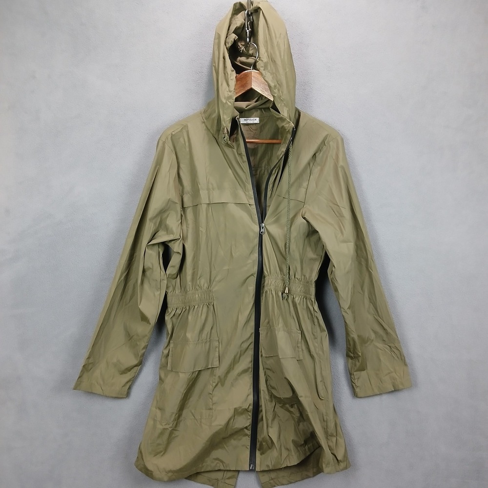 Hotouch Rain Jacket Womens Large Olive‎ Green Hooded Full Zip Water Resistance